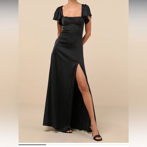 Elegant Black Evening Dress With Flutter Sleeve